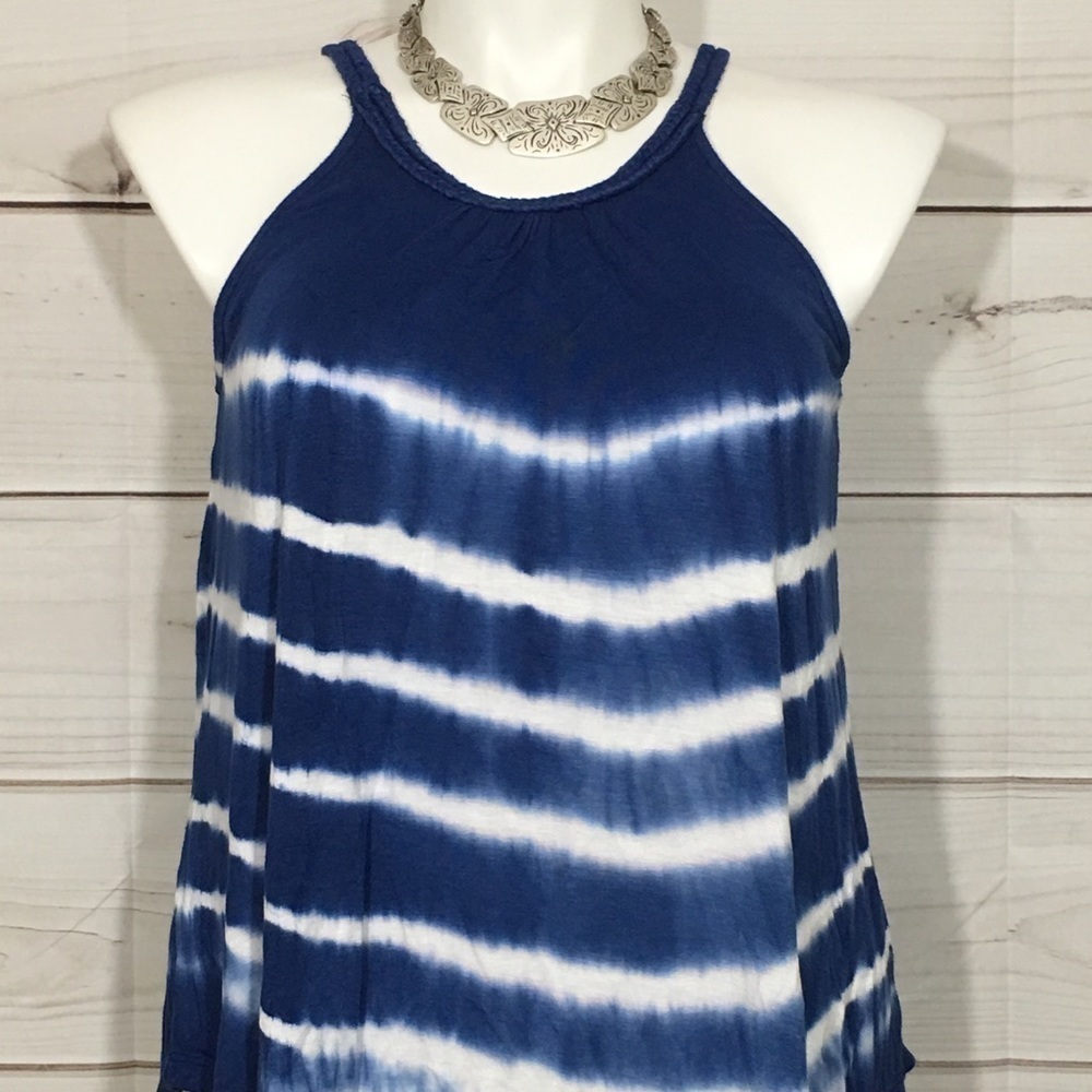NWT Alta Navy & White Tie Dye Braided Strap Top Size Small